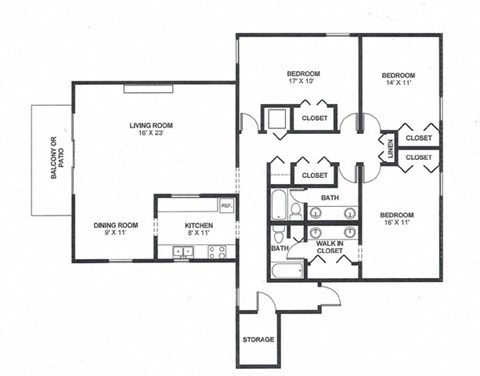 Floor plan for 3 beds, 2 baths, 1790 sqft